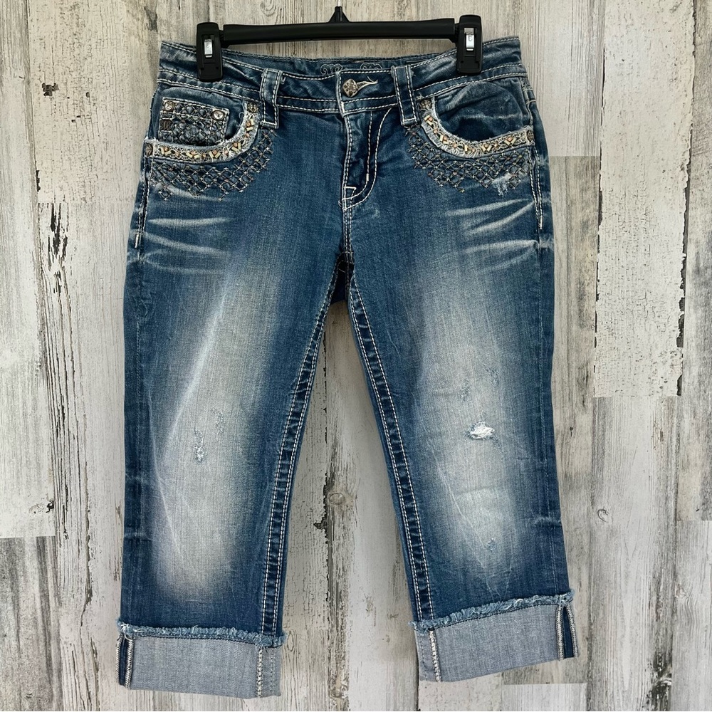 MISS ME Denim Cuffed Capri Blue Jeans 27